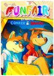 anthro artist_name banjo-kazooie banjo_(banjo-kazooie) bear border brown_body brown_fur car character_name clothing comic conker conker's_bad_fur_day container cover cover_art cover_page crossover cup duo english_text fur hi_res hollo_nut inside_car kemono male mammal rainbow_text rareware red_clothing red_shirt red_topwear rodent sciurid shirt text title topwear tree_squirrel vehicle white_border