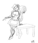 anthro breasts cleavage clothed clothing dirndl dress female furniture overweight smile solo table toony naughtyjester greta inkblot mammal mephitid skunk 2010 monochrome