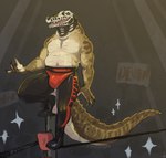 anthro bodypaint claws clothing face_paint finger_claws footwear male shoes solo tail wrestler twistedteeth crocodilian reptile scalie digital_drawing_(artwork) digital_media_(artwork) hi_res