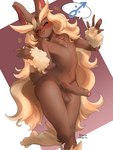 anthro arm_tuft balls bedroom_eyes black_sclera blonde_hair blush brown_body brown_fur ear_tuft erection feet femboy foreskin fur gender_symbol genitals hair heart_symbol humanoid_genitalia humanoid_penis inner_ear_fluff leg_tuft looking_at_viewer male male_symbol narrowed_eyes navel penis pink_eyes presenting presenting_penis seductive simple_background smile solo speech_bubble stated_gender symbol toes tongue tongue_out tuft wide_hips noruru3737 nintendo pokemon generation_4_pokemon lagomorph lopunny mammal pokemon_(species) hi_res