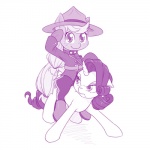 alternative_fashion angry annoyed clothed clothing cutie_mark duo eyebrows eyelashes female feral freckles hat headgear headwear horn j-fashion ouji_(fashion) riding simple_background smile uniform white_background dstears friendship_is_magic hasbro my_little_pony mythology applejack_(mlp) rarity_(mlp) earth_pony equid equine horse mammal mythological_creature mythological_equine pony unicorn 1:1 2017 monochrome