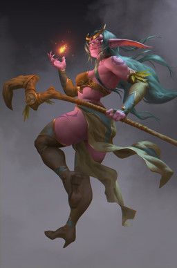 5_fingers boots breasts butt clothing ear_piercing female fingers footwear green_clothing green_hair hair high_heeled_boots high_heels holding_object holding_staff humanoid_pointy_ears legwear loose_feather magic not_furry piercing pointy_ears shoes simple_background solo staff thigh_boots thigh_highs joseph_weston blizzard_entertainment warcraft elf humanoid night_elf absurd_res digital_media_(artwork) hi_res