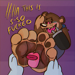 3_toes amputee anthro barefoot blush bottomwear brown_pawpads claws clothing dialogue disability feet foot_fetish foot_focus foot_lick foot_play holding_feet laugh licking male pawpads plantigrade shorts simple_background soles solo text toe_claws toes tongue tongue_out dogeoisie deadwingdork claw_(deadwingdork) bear mammal 1:1 english_text