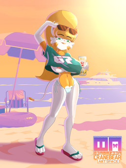 anthro beach breasts clothing eyewear female flip_flops footwear hair jersey nipples ponytail sandals shirt shoes solo sunglasses thong topwear underwear cranebear grand_theft_auto_vi gta_vi_cover_girl jessica_young_melis domestic_cat felid feline felis mammal 2026 absurd_res digital_media_(artwork) hi_res