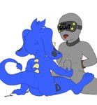 ambiguous_gender anthro bdsm blue_body bodily_fluids bondage bound butt collar duo eye_mask genital_fluids genitals hand_on_penis hands_tied leash male male/ambiguous penis precum adeviantcritter neopets human mammal neopet_(species) zafara_(neopets)