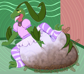 2_fingers 2_toes ambiguous_gender anthro big_diaper black_collar bottomwear clothed clothing collar collar_tag dancewear diaper dress excessive_feces feces feet femboy fingers green_body green_tail hand_on_diaper head_leaf heart_collar_tag leaf legwear lock_symbol multicolored_body open_mouth open_smile pattern_clothing pattern_legwear pattern_thigh_highs pooping purple_clothing purple_dress purple_legwear purple_thigh_highs red_body skirt smile soiled_diaper soiling soiling_diaper solo spiral striped_clothing striped_legwear striped_thigh_highs stripes tail thigh_highs toes tongue tongue_out touching_diaper tutu two_tone_body unclean_diaper used_diaper using_diaper wearing_diaper yellow_sclera law_azure nintendo pokemon yuukari generation_3_pokemon grovyle pokemon_(species) absurd_res archived_source hi_res source_request