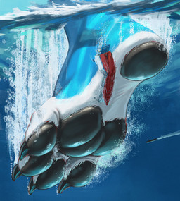 4_toes anthro barefoot black_pawpads claws death feet macro male micro pawpads sea ship size_difference soles solo submarine toes vehicle water watercraft thb886 wolfie_(thb886) canid canine canis mammal wolf hi_res