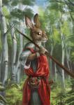 2013 anthro brown_body brown_eyes brown_fur clothed clothing day digital_media_(artwork) forest fur heyriel holding_object lagomorph leporid male mammal outside plant rabbit sky solo standing tree
