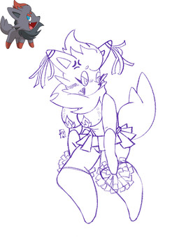 anthro big_breasts blush bottomless bottomwear breasts cheerleader clothed clothing cross-popping_vein eyelashes fangs female legwear lingerie miniskirt pasties pokemorph pom_poms pose skirt stockings tail teeth thick_thighs inkdoll nintendo pokemon 3:4 sketch