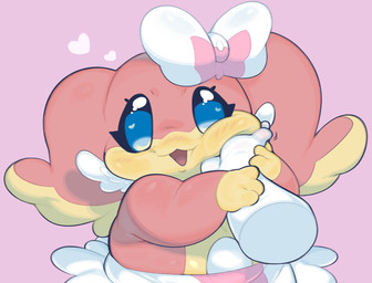 ambiguous_gender anthro blue_eyes blush bow_ribbon caressing caressing_face daww disembodied_hand duo first_person_view heart_eyes heart_symbol human_on_anthro interspecies looking_at_viewer open_mouth pink_background puffed_cheeks simple_background slightly_chubby solo_focus thick_arms ligma_(artist) nintendo pokemon audino generation_5_pokemon human mammal pokemon_(species) 2022