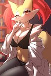 anthro big_breasts blush blush_lines bra breasts cleavage clothed clothing eyebrows eyelashes female fingers inner_ear_fluff panties solo tuft underwear sk3tchk4t nintendo pokemon braixen generation_6_pokemon pokemon_(species) 2023 digital_media_(artwork)