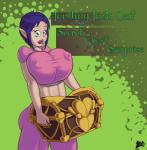 big_breasts big_nipples breasts butt clothed clothing crop_top curvy_figure female green_eyes huge_breasts midriff nipple_outline nipples not_furry shirt solo topwear treasure_chest voluptuous wide_hips lurkergg nintendo the_legend_of_zelda bombchu_lady elf humanoid hi_res