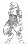 armor bodysuit butt butt_from_the_front camel_toe clothed clothing headgear headwear looking_at_viewer male simple_background skinsuit solo tight_clothing charbold halo_(series) microsoft xbox_game_studios fan_character alien humanoid sangheili hi_res monochrome