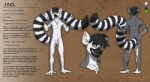 anthro balls biped black_hair front_view fur genitals green_eyes grey_body grey_fur hair jewelry long_tail male markings necklace nude ring_(marking) ringed_tail solo standing striped_markings striped_tail stripes tail tail_markings text white_body white_fur fadzai hupakko joel_the_lemur lemur mammal primate ring-tailed_lemur strepsirrhine english_text model_sheet