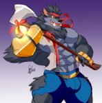 anthro axe bulge clothed clothing male melee_weapon muscular muscular_anthro muscular_male open_mouth smile solo standing weapon daikitei epic_games fortnite mythology dire_(fortnite) canid canine canis mammal mythological_canine mythological_creature werecanid werecanine werecreature werewolf wolf absurd_res colored_sketch hi_res sketch