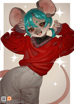 accessory anthro big_ears blue_hair border brown_eyes clothed clothed_anthro clothed_female clothing female female_anthro hair hair_accessory hairclip looking_at_viewer open_mouth simple_background smile snout solo sparkles sweater tail topwear white_border pita_potato kiara_(dallypup) mammal mouse murid murine rodent hi_res