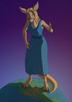 anthro barefoot clean_lines clothed clothing destruction dress earth eyewear feet female gesture giga glasses hair jewelry long_hair macro paws planet planet_destruction planet_dwarfing solo tail united_states_of_america waving waving_hand hamperhamster kangaroo macropod mammal marsupial absurd_res cel_shading hi_res line_art shaded