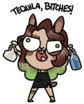 alcohol anthro beverage bottle buckteeth chibi clothed clothing container crossgender derp_eyes dialogue dress drunk female fur fur_markings green_eyes green_hair hair highlights_(coloring) leggings legwear long_ears markings mtf_crossgender multicolored_body multicolored_fur open_mouth scut_tail shirt short_tail simple_background smile solo substance_intoxication tail teeth text tongue topwear two_tone_body two_tone_fur undershirt wavy_hair white_background saoirsedeer sandry_vallheim lagomorph leporid mammal rabbit colored digital_media_(artwork) english_text low_res trans_(lore)