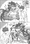 anthro apron blush clothing duo hair heart_symbol horn long_hair male male/male muscular muscular_anthro muscular_male pecs tail thong underwear suzuapi2 lifewonders mythology tokyo_afterschool_summoners fuxi_(tas) protagonist_(tas) twink_protagonist_(tas) dragon human mammal mythological_creature mythological_scalie scalie monochrome