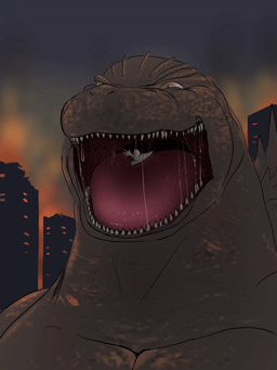 bodily_fluids drooling duo feral human_prey inside_mouth looking_at_viewer macro macro_pred male male_pred micro mouth_shot neck_bulge open_mouth oral_vore prey_swallowed saliva size_difference solo swallowing tongue vore naoki185 godzilla_(series) godzilla_minus_one toho godzilla human kaiju mammal animated hi_res