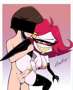 balls bikini biped breasts clothed clothing duo female female_penetrated genitals hair leg_glider_position legwear male male/female male_penetrating not_furry penetration penile penile_penetration penis pupils raised_leg red_hair sex sharp_teeth smile swimwear teeth thick_thighs thigh_highs two-piece_swimsuit vaginal vaginal_penetration white_body yellow_clothing renaspyro hazbin_hotel hellaverse niffty_(hazbin_hotel) cyclops humanoid absurd_res hi_res