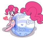 big_diaper blue_diaper blue_eyes cutie_mark diaper female feral fur hair heart_eyes heart_symbol open_mouth pink_body pink_fur pink_hair pink_tail shadow simple_background solo striped_diaper tail white_background dummydoodles friendship_is_magic hasbro luvs my_little_pony pinkie_pie_(mlp) equid equine horse mammal pony hi_res