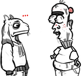 acne anthro bodily_fluids clothing drooling duo male overweight saliva shitpost simple_background vein white_background nuseen bovid caprine domestic_goat goat human mammal nubian_goat digital_drawing_(artwork) digital_media_(artwork) meme sketch