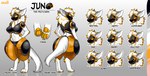 anthro armor big_breasts big_butt breasts butt clothing emotion_chart female fluffy fur huge_breasts legwear long_tail machine pawpads paws solo tail text thick_thighs thigh_highs white_body white_fur wide_hips zhadart my_furry_protogen juno_(my_furry_protogen) protogen absurd_res english_text hi_res model_sheet