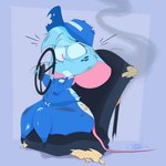 anthro bangs big_ears buckteeth car_seat clothing dirty female freckled_face freckles overweight overweight_anthro overweight_female pink_inner_ear pupils racing_suit small_pupils smoke solo steering_wheel surprise tail teeth thick_thighs toony torn_clothing underwear wide_hips silentjack mia_mouse mammal mouse murid murine rodent 2025 hi_res signature