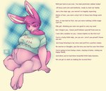 anthro belly big_belly bottomless breasts caption clothed clothing female fur gender_transformation hypnosis mind_control pink_body pink_fur pregnant shirt simple_background spiral_eyes stepfordization text topwear transformation nut-case lagomorph leporid mammal rabbit english_text hi_res