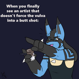 anthro beverage beverage_can can clothing container eyewear gesture glasses hand_gesture holding_beverage holding_can holding_container holding_object male pointing root_beer shirt soda solo tank_top text topwear wearing_glasses jeffthehusky nintendo pokemon lucas_arynn generation_4_pokemon lucario pokemon_(species) 1:1 english_text reaction_image