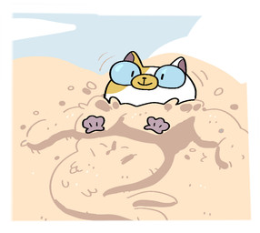 ambiguous_gender anthro beach buried buried_in_sand detailed_background fur sand seashell shell smile solo white_body white_fur discount-supervillain adventure_time cartoon_network fionna_and_cake_(franchise) cake_the_cat domestic_cat felid feline felis mammal digital_media_(artwork)