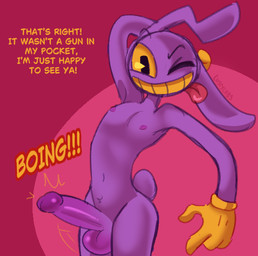anthro clothing dialogue gloves gloves_only handwear handwear_only looking_at_viewer male mostly_nude one_eye_closed solo tongue tongue_out wink winking_at_viewer tw1nkd3m0n glitch_productions the_amazing_digital_circus jax_(tadc) lagomorph mammal