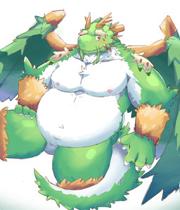 anthro belly biped blush green_body horn humanoid_hands male moobs nipples overweight overweight_anthro overweight_male solo tail white_body wings bhtoss mythology dragon mythological_creature mythological_scalie scalie 2015 hi_res