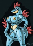 amber_eyes anthro areola big_breasts breasts female genitals grin hair looking_at_viewer nipples non-mammal_breasts non-mammal_nipples nude pussy red_hair smile solo tail grriva nintendo pokemon crocodilian feraligatr generation_2_pokemon pokemon_(species) reptile scalie 2012