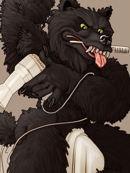 after_shower anthro armpit_hair black_body black_claws black_fur black_nose black_skin blowdrying body_hair brush claws clothing dryer drying drying_fur erection erection_under_clothing fangs fur green_eyes hair_dryer hairbrush lips long_fur male muscular muscular_male object_in_mouth pink_lips pink_tongue raised_arm sharp_teeth simple_background solo teeth tongue towel ravuer the_neverending_story gmork canid canine canis mammal wolf absurd_res hi_res