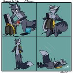 4_toes 5_fingers anthro backpack base_two_layout bite biting_own_tongue black_nose border brown_eyes dipstick_ears dipstick_tail ear_markings falling_over featureless_crotch feet fingers food four_frame_grid four_frame_image fur grey_body grey_fur grid_layout holding_object keyboard_instrument kneeling lying male markings multicolored_body multicolored_ears multicolored_fur musical_instrument nude on_back pink_tongue plushie regular_grid_layout self_bite simple_background solo standing tail tail_markings text toes tongue tongue_bite tongue_out two_row_layout two_tone_body two_tone_fur white_border starrffax starrffax_(fox_sona) canid canine fox mammal 1:1 comic english_text hi_res