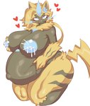 anthro areola big_breasts biped black_body blue_areola blue_body blue_eyes blue_nipples blush bodily_fluids breasts female fingers fur heart_eyes heart_symbol huge_breasts lactating multicolored_body nipples pregnant smile solo standing yellow_body yellow_fur tozamtr nintendo pokemon aurora_(nbanoob) generation_7_pokemon legendary_pokemon pokemon_(species) zeraora hi_res