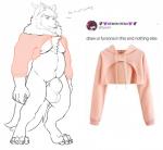 animal_genitalia balls barefoot big_balls bottomless casual_exposure chest_tuft claws clothed clothing drawyourfursona facial_fur feet fur genitals hoodie horn male mane mostly_nude nude pink_clothing pink_sweater pink_topwear pubes sheath slightly_chubby solo sweater text thick_sheath topwear tuft twitter_hoodie jamesduskwood meme_clothing canid canine mammal english_text hi_res meme sketch