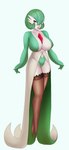 big_breasts breasts clothed clothing featureless_feet feet female huge_breasts legwear looking_at_viewer nipple_outline not_furry simple_background solo stockings white_background babyserval nintendo pokemon gardevoir generation_3_pokemon humanoid pokemon_(species) hi_res