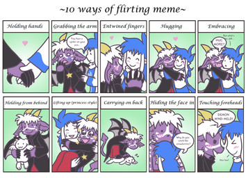 :3 blue_hair blush bodily_fluids carrying_another chart dialogue duo female hair heart_symbol hug male male/female membrane_(anatomy) membranous_wings multicolored_body smile sweat tail text white_body white_hair wings the-chu slightly_damned buwaro_elexion kieri_suizahn angel demon lagomorph leporid mammal rabbit english_text meme