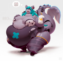 3_toes 4_fingers absolute_territory accessory anthro armband belly beverage big_belly big_breasts biped black_bow black_eyewear black_glasses blue_hair bottomwear bow_ribbon bra breasts clothed clothing container cracked_ground cracks cup disposable_cup drinking_straw ear_piercing eyelashes eyewear fat_arms fat_neck feet female female_anthro fin fingers furgonomics glasses grey_body hair hand_on_own_breast holding_beverage holding_object huge_belly huge_breasts huge_thighs imperial_unit legwear morbidly_obese morbidly_obese_anthro morbidly_obese_female navel_slip nerd obese obese_anthro obese_female overweight overweight_anthro overweight_female partially_clothed partially_clothed_anthro partially_clothed_female piercing ribbons round_glasses shirtless shirtless_anthro shirtless_female skirt solo star_print stated_weight tail tail_accessory tail_bow tail_fin tail_ribbon thick_tail thick_thighs thigh_highs thought_bubble toes torn_bottomwear torn_clothing torn_skirt underwear walking wardrobe_malfunction weighing_scale weight_conscious white_bra white_clothing white_underwear wide_hipped_anthro wide_hipped_female wide_hips miluinaoxie mythology wcdonald's dragon mythological_creature mythological_scalie scalie 2023 english_description hi_res pictographics