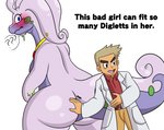 anthro blue_eyes blush breasts butt clothed clothing dialogue duo female hair hand_on_butt humor jewelry looking_back male necklace nude open_mouth parody pokemon_professor purple_body purple_skin question_mark simple_background slime tail text yoshimister mythology nintendo pokemon fan_character professor_oak yosh_(character) dragon generation_6_pokemon goodra human mammal mythological_creature mythological_scalie pokemon_(species) scalie digital_media_(artwork) english_text hi_res meme