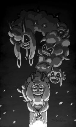 anthro bodily_fluids crying ear_piercing female horn kaisar mature_female nightmare_fuel piercing solo tears lanolin's_mother_(sonic) bovid caprine mammal sheep absurd_res hi_res monochrome