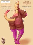 2019 after_transformation animal_humanoid apron big_breasts big_butt bimbofication blonde_hair boots breasts butt cat_humanoid clothing dialogue english_text facial_piercing felid felid_humanoid feline feline_humanoid female footwear hair hi_res high_heeled_boots high_heels huge_breasts humanoid intelligence_loss legwear mammal mammal_humanoid nose_piercing nose_ring offscreen_character piercing possession ring_piercing simple_background smile solo tattoo text text_on_body thetransformtentacle thigh_boots thigh_highs
