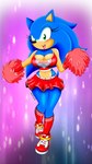 absurd_res anthro big_breasts blue_background breasts cheerleader cheerleading_pose clothed clothing crossgender eulipotyphlan female front_view green_eyes hedgehog hi_res lipstick looking_at_viewer makeup mammal mtf_crossgender multicolored_body nintendo pose sega simple_background smile smiling_at_viewer solo sonic_the_hedgehog sonic_the_hedgehog_(series) the_knight