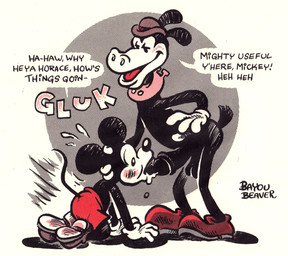 animal_genitalia animal_penis anthro blush bodily_fluids dripping duo equine_genitalia equine_penis fellatio forced forced_oral genital_fluids genitals male male/male oral penile penis precum precum_drip rubberhose sex sweat sweatdrop text bayou_beaver disney horace_horsecollar mickey_mouse equid equine horse mammal mouse murid murine rodent comic halftone hi_res traditional_media_(artwork)
