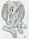 anthro big_eyes biped clothed clothing cravat dress eyelashes female footwear gloves handwear loli looking_at_viewer panties presenting presenting_panties shoes sitting sleeveless_dress solo spread_legs spreading underwear upskirt young young_anthro young_female bhawk sega sonic_the_hedgehog_(series) cream_the_rabbit lagomorph leporid mammal rabbit greyscale monochrome traditional_media_(artwork)