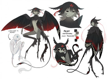 4_toes ambiguous_gender ambiguous_humanoid arm_tuft black_body black_eyes black_feathers black_tail brown_body brown_fur brown_hair chibi chibi_inset color_swatch countershading digitigrade duo expressionless feathers feet fur grey_body grey_ears grey_feathers grey_fur grey_skin grey_wings hair leg_markings leg_tuft markings mouth_closed mouthless navel noseless red_body red_feathers red_markings red_wings ribs slim slim_humanoid socks_(marking) tail tail_tuft text toes tuft white_body white_fur white_hair white_tail wings jejejunum european_mythology greek_mythology mythology pest_(jejejunum) secret_(jejejunum) animal_humanoid arthropod arthropod_humanoid avian avian_humanoid harpy harpy_humanoid humanoid insect insect_humanoid lepidopteran lepidopteran_humanoid moth_humanoid mythological_avian mythological_creature nethermare spirit 2025 digital_drawing_(artwork) digital_media_(artwork) english_text hi_res model_sheet multiple_images