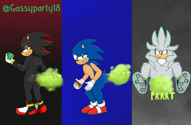anthro black_body black_fur blue_body blue_fur butt chaos_emerald chest_tuft clothing fart fart_cloud fart_fetish farting_together footwear fur gem gloves green_eyes green_fart_cloud grey_body grey_fur group handwear levitating levitation looking_at_viewer male male_farting psychic_energy psychic_powers red_eyes shoes smile smiling_at_viewer telekinesis trio tuft white_body white_fur yellow_eyes supersonicparty18 sega sonic_the_hedgehog_(series) shadow_the_hedgehog silver_the_hedgehog sonic_the_hedgehog eulipotyphlan hedgehog mammal absurd_res hi_res